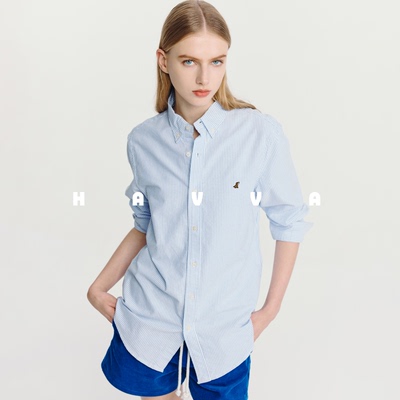 HAVVA经典条纹长袖衬衫休闲舒适易搭配女士开衫2026春季C3-4660