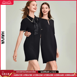 法式 连衣裙女显瘦短款 新款 HAVVA2024夏季 小众黑色直筒t恤裙Q2474