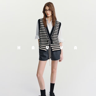 HAVVA叠搭好穿V领毛衣马夹开衫 马甲2025秋冬M13531 女士背心针织衫