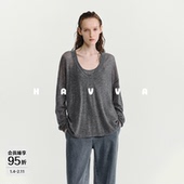 HAVVA宽松透气圆领超薄长袖 T恤女慵懒感廓形上衣2026春夏T3 2653