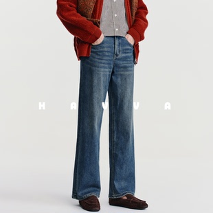 HAVVA高腰直筒加绒加厚牛仔裤舒适女裤子2025年冬季KH3-5175