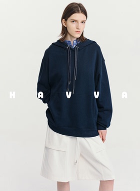HAVVA休闲慵懒感连帽加绒加厚卫衣保暖舒适女上衣2026春季V3-4774