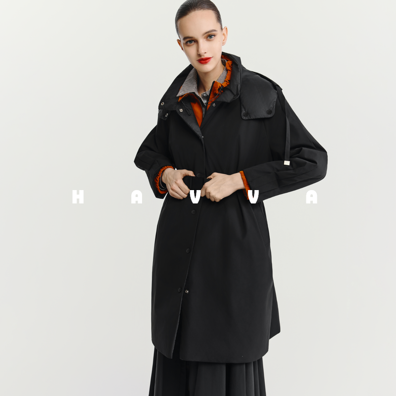 HAVVA可拆卸连帽羽绒服可两面穿有腰带女士外套2025年冬季Y3-2618