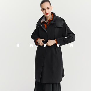 HAVVA可拆卸连帽羽绒服可两面穿有腰带女士外套2025年冬季 2618