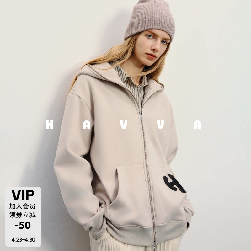 HAVVA双头拉链头连帽卫衣外套舒适保暖女士上衣2026春季W3-19050