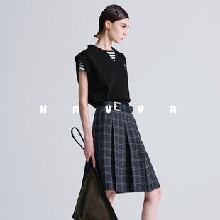 3415 HAVVA小众翻领无袖 针织背心舒适弹力透气女士上衣2025夏季