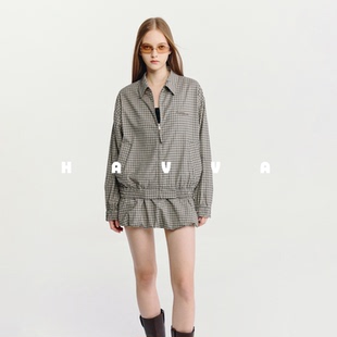 HAVVA格纹翻领宽松显瘦夹克外套高级感女士上衣2026年春季 5404