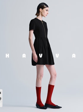 HAVVA简约气质修身A字圆领短袖连衣裙短款女裙子2026春夏Q3-2066