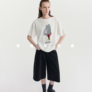 1529 HAVVA宽松圆领设计感图案T恤舒适显瘦女士短袖 2025夏季