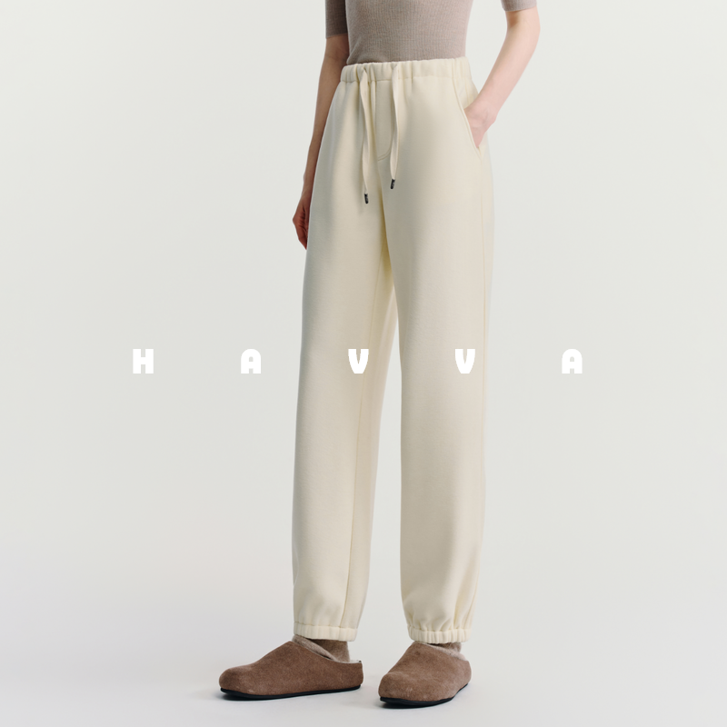 HAVVA束脚边线加绒加厚休闲卫裤抽绳松紧腰女裤子2025冬KX3-3785,女装/女士精品,卫裤,淘宝优惠券,粉丝福利购,淘宝优惠卷