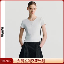 HAVVA休闲简约弹力舒适棉润质感半袖T恤短款女上衣2025夏T3-0122