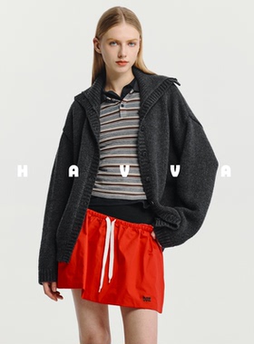 HAVVA宽松慵懒风高领针织开衫柔软舒适女士毛衣2025年冬季L3-4616