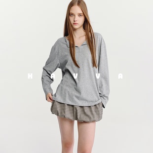 5278 HAVVA精致领口设计长袖 T恤休闲宽松舒适女士上衣2026春季