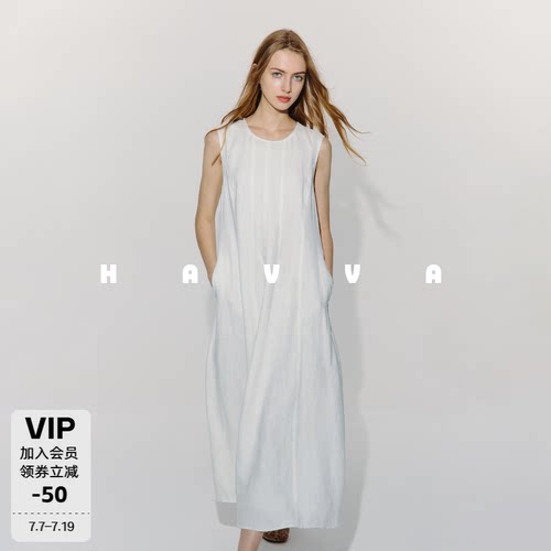 HAVVA无袖裙大摆及踝连衣裙