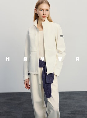 HAVVA设计感加绒加厚立领短外套正肩修身女士上衣2026春季W3-0222