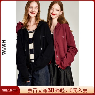 衛(wèi)衣外套女洋氣短款 連帽寬松休閑拉鏈上衣W2964 新款 HAVVA2025春季