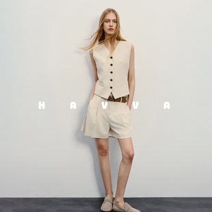 马甲 阔腿短裤 2025夏季 2020 两件套坎肩套装 HAVVA麻感肌理西装