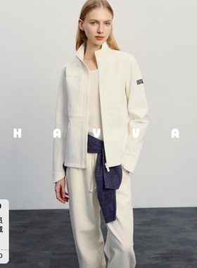 HAVVA加绒加厚立领开衫外套立体分割线剪裁女上衣2026春季W3-0222