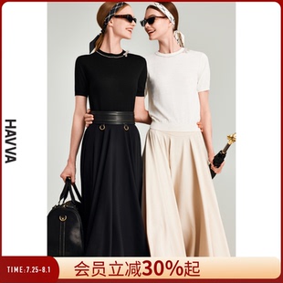 女士上衣2025夏M3 HAVVA手工钉珠法式 正肩修身 半袖 3405 T恤针织衫