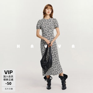 HAVVA圆领修身长款雪纺连衣裙凸显身材比例女长裙2026夏季Q21790