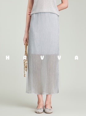 HAVVA设计感开叉网纱半身裙飘逸空气感女士裙子2025夏季S3-3290