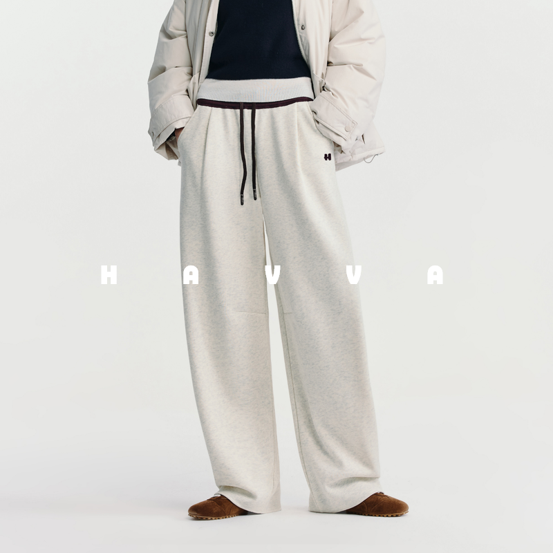 HAVVA今年流行加绒加厚弯刀裤松紧腰舒适女休闲裤2026春KX3-5158,女装/女士精品,卫裤,淘宝优惠券,粉丝福利购,淘宝优惠卷