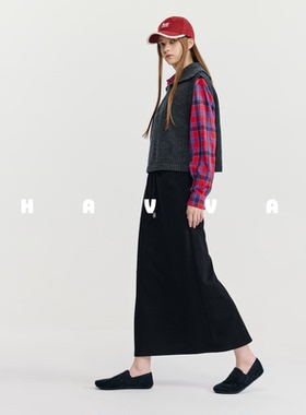 HAVVA松紧腰抽绳长款半身裙后开叉设计女士裙子2026年春季S3-5434