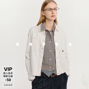HAVVA翻领松紧下摆设计牛仔外套宽松显瘦女士上衣2026春季W3-1940