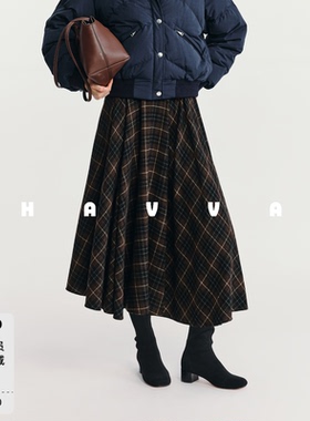 HAVVA经典格纹A字半身裙中长款高腰显瘦女士裙子2025秋冬S96921