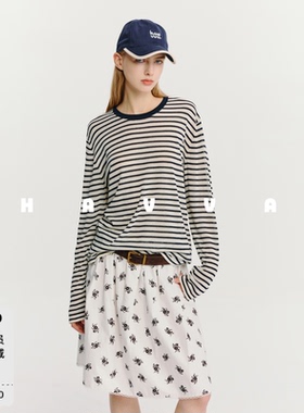 HAVVA慵懒感Breton Stripe微透女士长袖打底衫2026秋季M3-5097