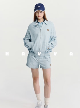 HAVVA舒适慵懒感条纹短裤松紧腰长绒棉女士裤装2026春季KD3-5449