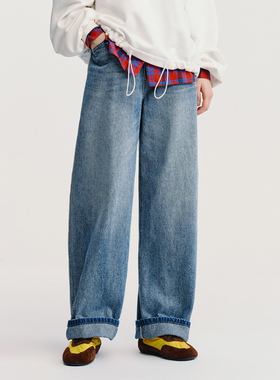 HAVVA水洗高腰直筒牛仔裤遮胯显瘦好穿女士裤子2026春季KN3-5709