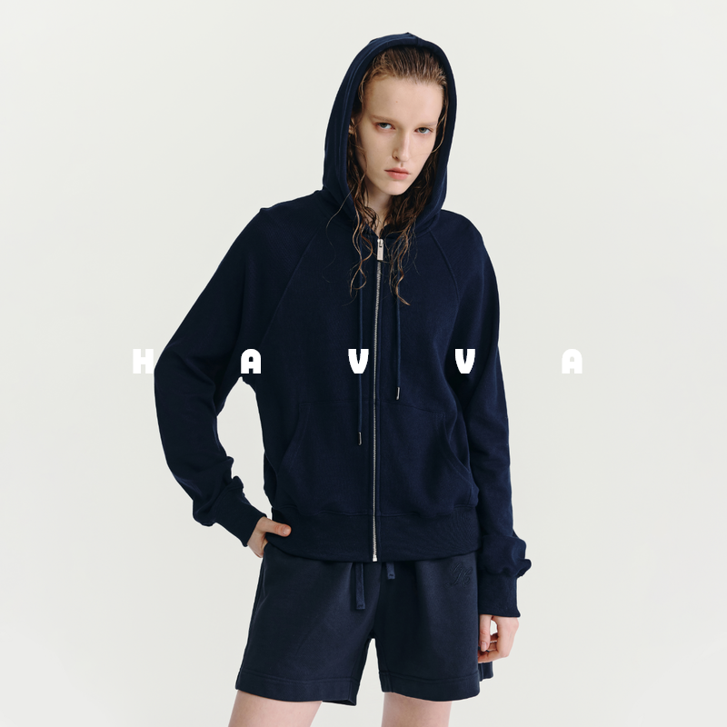 HAVVA宽松舒适连帽拉链卫衣外套显瘦女士开衫上衣2026春季W3-3741