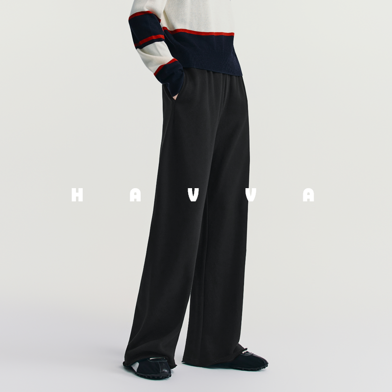 HAVVA松紧腰阔腿长裤女舒适直筒卫裤通勤日常卫裤2026春KX3-3826,女装/女士精品,休闲裤,淘宝优惠券,粉丝福利购,淘宝优惠卷