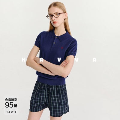 HAVVA高级感Polo领短袖针织衫修身显瘦软糯女T恤2026夏季M3-6704