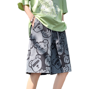 沙滩裤男夏季冰丝薄款花短裤居家宽松睡裤潮牌休闲五分速干大裤衩