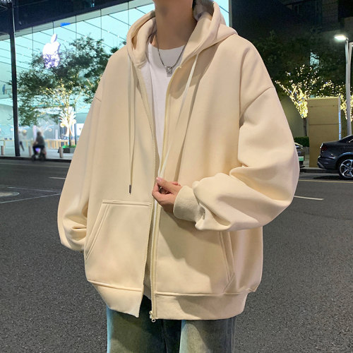 纯色百搭连帽卫衣拉链开衫男女