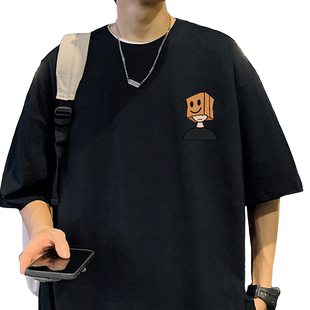 纯棉宽松短袖T恤男夏季2026新款卡通半袖港风chic潮牌男生体恤衫