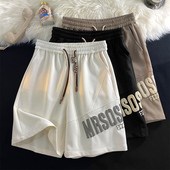 夏季 子5 男潮流发泡印花复古高街阔腿运动五分裤 薄款 透气休闲短裤