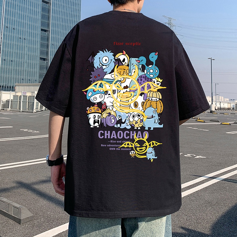 短袖t恤男夏季新款卡通休闲潮流宽松上衣半袖重磅纯棉透气体恤衫