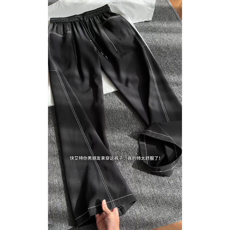 裤子男夏季新款美式高街宽松垂感直筒休闲运动裤ins潮牌冰丝长裤