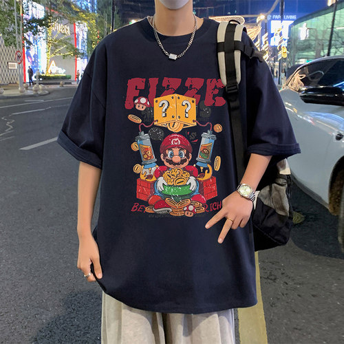 重磅纯棉短袖t恤男夏季2026新款宽松半袖大码体恤卡通休闲上衣服