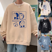 宽松长袖 2026新款 男装 卫衣男秋冬季 日系复古卡通印花圆领打底衫 潮