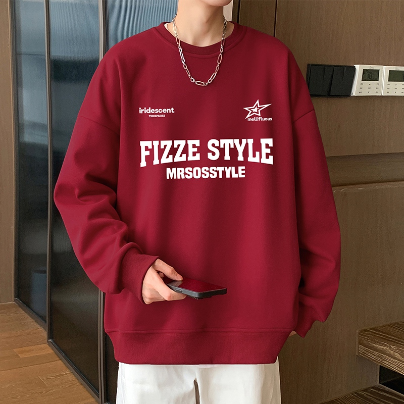 美式重磅圆领卫衣男秋冬季新款套头上衣长袖潮牌男装ins加绒外套