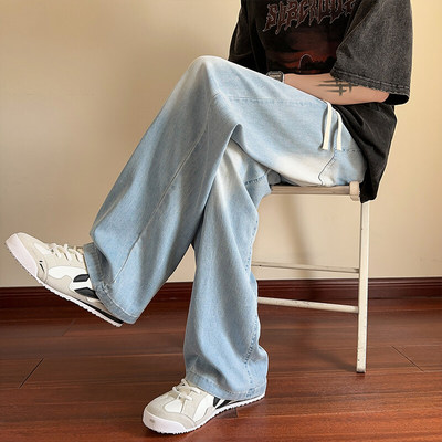 牛仔裤男夏季新款宽松休闲直筒裤港风大码垂感舒适拖地冰丝长裤子