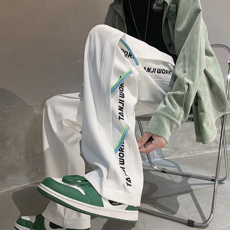 潮流宽松薄款休闲长裤男2025秋冬季侧边字母设计感拖地直筒运动裤