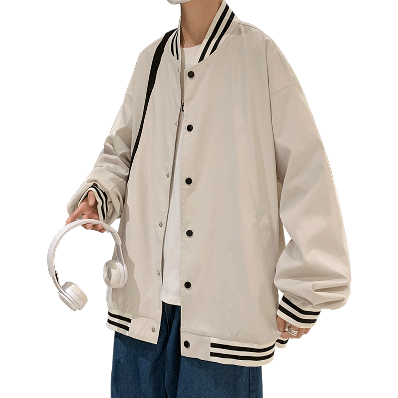 港风棒球服纯色条纹休闲夹克