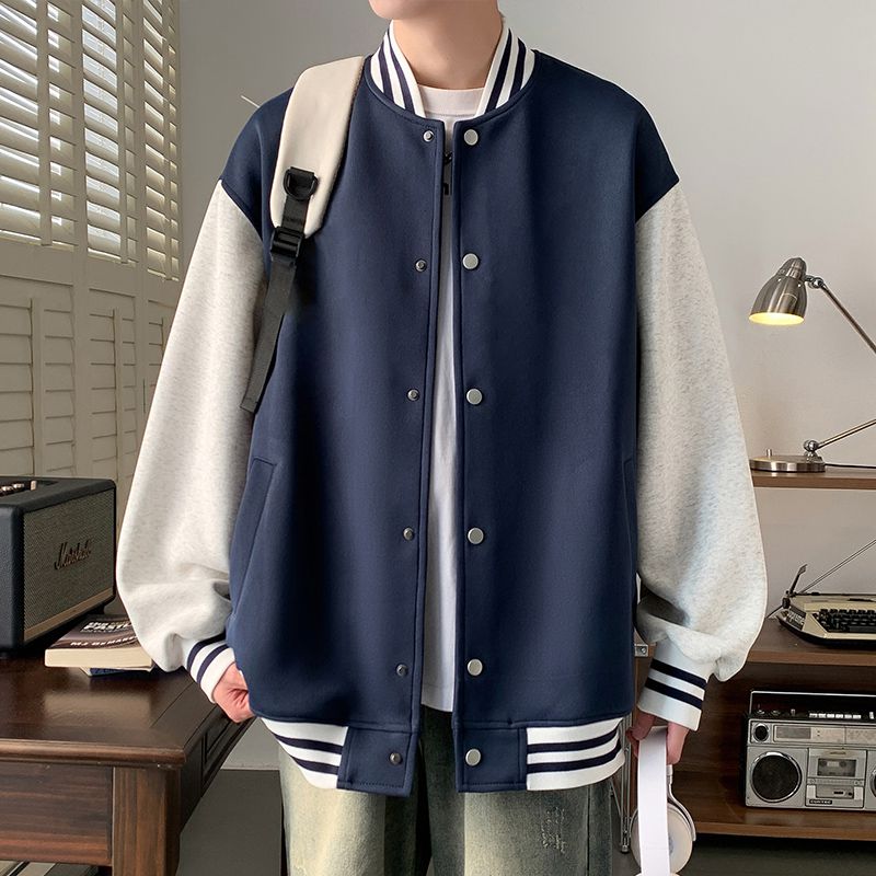 潮牌开衫卫衣男春秋新款美式休闲宽松棒球服上衣ins港风立领外套