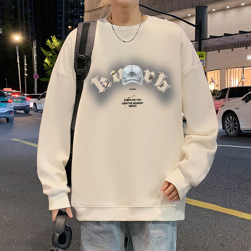 圆领卫衣男春秋季2026新款休闲字母宽松外套重磅美式套头无帽上衣