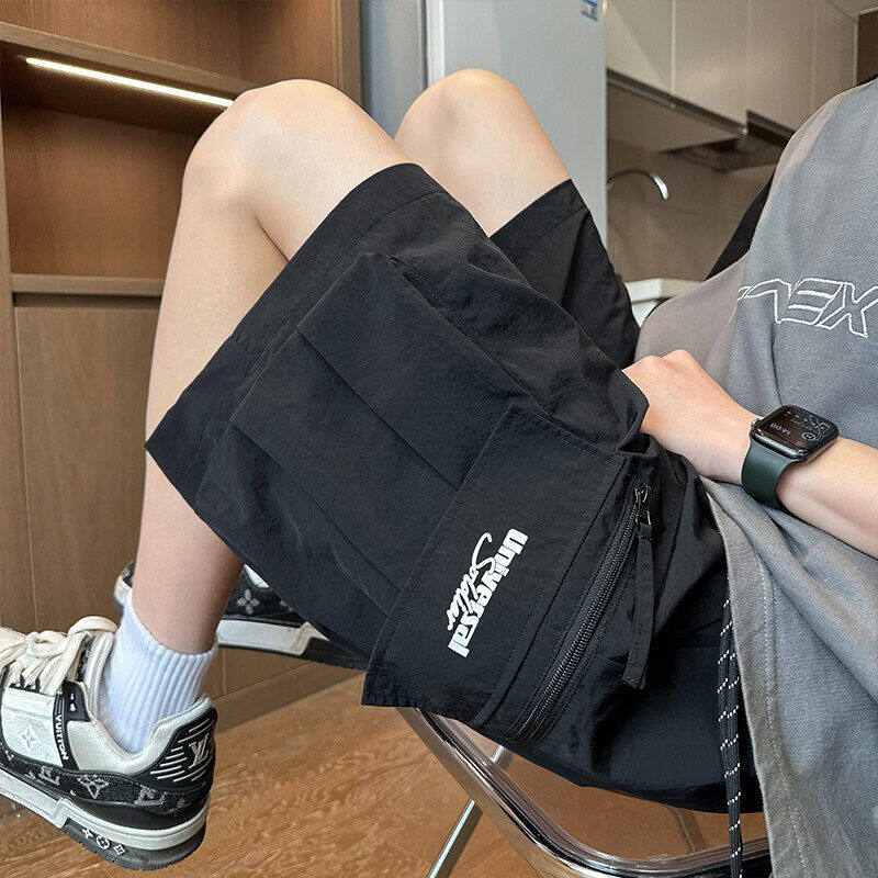 短裤男夏季2026新款港风工装直筒裤大口袋美式休闲运动裤五分裤子